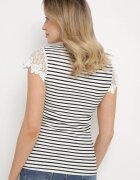 g-dz fashion Tricou Alb din Bumbac cu Mânecă Scurtă cu Dantelă Decorativă la Decolteu Carines