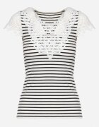 g-dz fashion Tricou Alb din Bumbac cu Mânecă Scurtă cu Dantelă Decorativă la Decolteu Carines