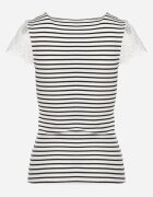 g-dz fashion Tricou Alb din Bumbac cu Mânecă Scurtă cu Dantelă Decorativă la Decolteu Carines