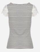 g-dz fashion Tricou Alb din Bumbac din material reiat cu decolteu din dantelă și mâneci Hyacintia