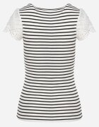 g-dz fashion Tricou Alb-Negru de bumbac în dungi cu inserții de dantelă Idamarie