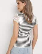 g-dz fashion Tricou Alb-Negru din bumbac din tricot reiat decorat cu dantelă Liasilo