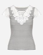 g-dz fashion Tricou Alb-Negru din bumbac din tricot reiat decorat cu dantelă Liasilo