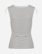 g-dz fashion Tricou Alb-Negru din bumbac din tricot reiat decorat cu dantelă Liasilo