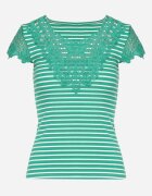 g-dz fashion Tricou de bumbac verde cu dantelă decorativă la decolteu Carines