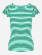 g-dz fashion Tricou de bumbac verde cu dantelă decorativă la decolteu Carines