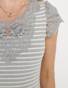 g-dz fashion Tricou Gri din Bumbac cu Dungi cu Inserții de Dantelă Idamarie