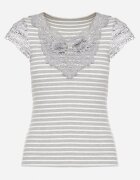 g-dz fashion Tricou Gri din Bumbac cu Dungi cu Inserții de Dantelă Idamarie