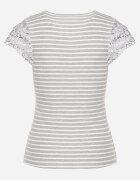 g-dz fashion Tricou Gri din Bumbac cu Dungi cu Inserții de Dantelă Idamarie