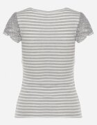 g-dz fashion Tricou Gri din Bumbac din Material Reiat cu Decolteu din Dantelă și Mâneci Hyacintia