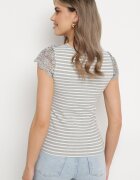 g-dz fashion Tricou Gri din Bumbac Tricotat Reiat decorat cu Dantelă Liasilo