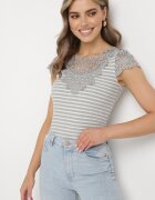 g-dz fashion Tricou Gri din Bumbac Tricotat Reiat decorat cu Dantelă Liasilo