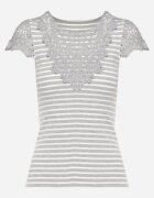 g-dz fashion Tricou Gri din Bumbac Tricotat Reiat decorat cu Dantelă Liasilo