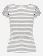 g-dz fashion Tricou Gri din Bumbac Tricotat Reiat decorat cu Dantelă Liasilo