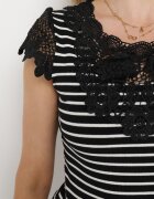 g-dz fashion Tricou Negru din bumbac cu dungi cu inserții din dantelă Idamarie