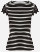 g-dz fashion Tricou Negru din bumbac cu dungi cu inserții din dantelă Idamarie