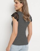 g-dz fashion Tricou Negru din bumbac din tricot reiat decorat cu dantelă Liasilo