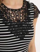 g-dz fashion Tricou Negru din bumbac din tricot reiat decorat cu dantelă Liasilo