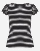 g-dz fashion Tricou Negru din bumbac din tricot reiat decorat cu dantelă Liasilo