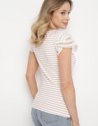 g-dz fashion Tricou Roz-alb de bumbac din material reiat cu decolteu și mâneci cu dantelă Hyacintia