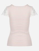 g-dz fashion Tricou Roz-alb de bumbac din material reiat cu decolteu și mâneci cu dantelă Hyacintia