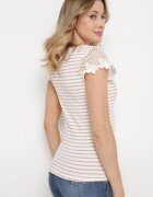 g-dz fashion Tricou Roz de Bumbac cu mânecă scurtă cu Dantelă Decorativă la Decolteu Carines