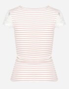 g-dz fashion Tricou Roz de Bumbac cu mânecă scurtă cu Dantelă Decorativă la Decolteu Carines