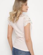 g-dz fashion Tricou roz de bumbac în dungi cu inserții de dantelă Idamarie