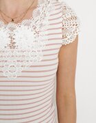 g-dz fashion Tricou roz de bumbac în dungi cu inserții de dantelă Idamarie