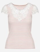 g-dz fashion Tricou roz de bumbac în dungi cu inserții de dantelă Idamarie