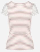 g-dz fashion Tricou roz de bumbac în dungi cu inserții de dantelă Idamarie