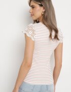 g-dz fashion Tricou Roz și Alb din tricot reiat de bumbac decorat cu dantelă Liasilo