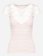 g-dz fashion Tricou Roz și Alb din tricot reiat de bumbac decorat cu dantelă Liasilo