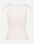 g-dz fashion Tricou Roz și Alb din tricot reiat de bumbac decorat cu dantelă Liasilo