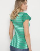 g-dz fashion Tricou Verde de Bumbac cu Dungi cu Inserții din Dantelă Idamarie