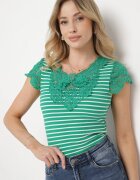 g-dz fashion Tricou Verde de Bumbac cu Dungi cu Inserții din Dantelă Idamarie
