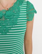 g-dz fashion Tricou Verde de Bumbac cu Dungi cu Inserții din Dantelă Idamarie