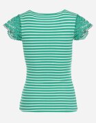 g-dz fashion Tricou Verde de Bumbac cu Dungi cu Inserții din Dantelă Idamarie