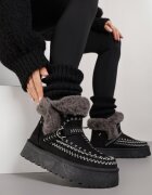 gavi Ghete de zăpadă Negre cu Talpă Groasă Decorate cu Motiv Brodat și Blană Caretusa