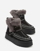 gavi Ghete de zăpadă Negre cu Talpă Groasă Decorate cu Motiv Brodat și Blană Caretusa
