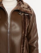  Geacă de aviator Maro din Piele ecologică și Blană Xerodia