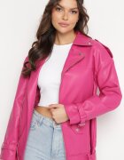  Geacă fucsia tip ramones cu curea decorativă din piele ecologică Kotiara