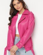  Geacă fucsia tip ramones cu curea decorativă din piele ecologică Kotiara