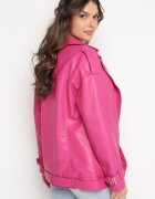  Geacă fucsia tip ramones cu curea decorativă din piele ecologică Kotiara