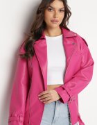 Geacă fucsia tip ramones cu curea decorativă din piele ecologică Kotiara
