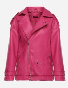  Geacă fucsia tip ramones cu curea decorativă din piele ecologică Kotiara
