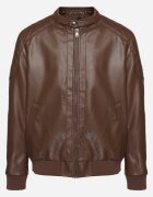  Geacă maro închis Ramones Bomber stil motociclist cu guler înalt și manșete elastice Matina