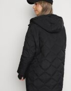  Geacă Neagră Oversize cu Glugă cu Matlasare Decorativă și Șliț Klimella