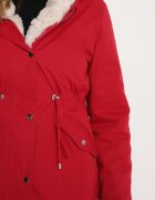  Geacă Parka Bordo cu Glugă și Blană Detașabilă Ninria