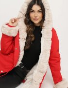  Geacă Parka Roșie cu Glugă și Blană Detașabilă Ninria